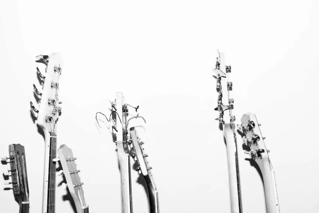 Guitar tab grayscale photography of guitar heads