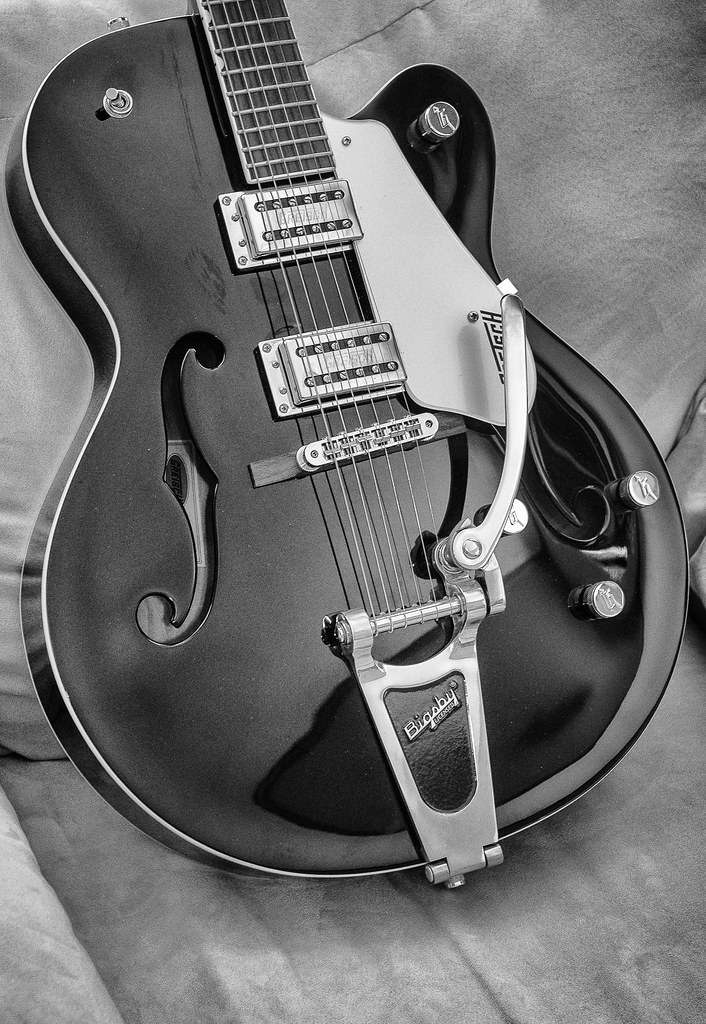 Gretsch Electromatic hollow body guitar in a sunburst finish.