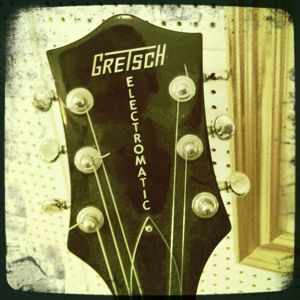 Close-up of a Gretsch Electromatic headstock and fretboard.